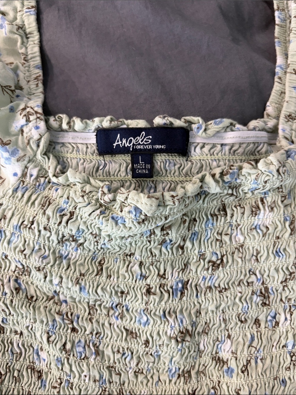Angels Light Green Floral Smocked Puff Sleeve Dress - Picture 2 of 3